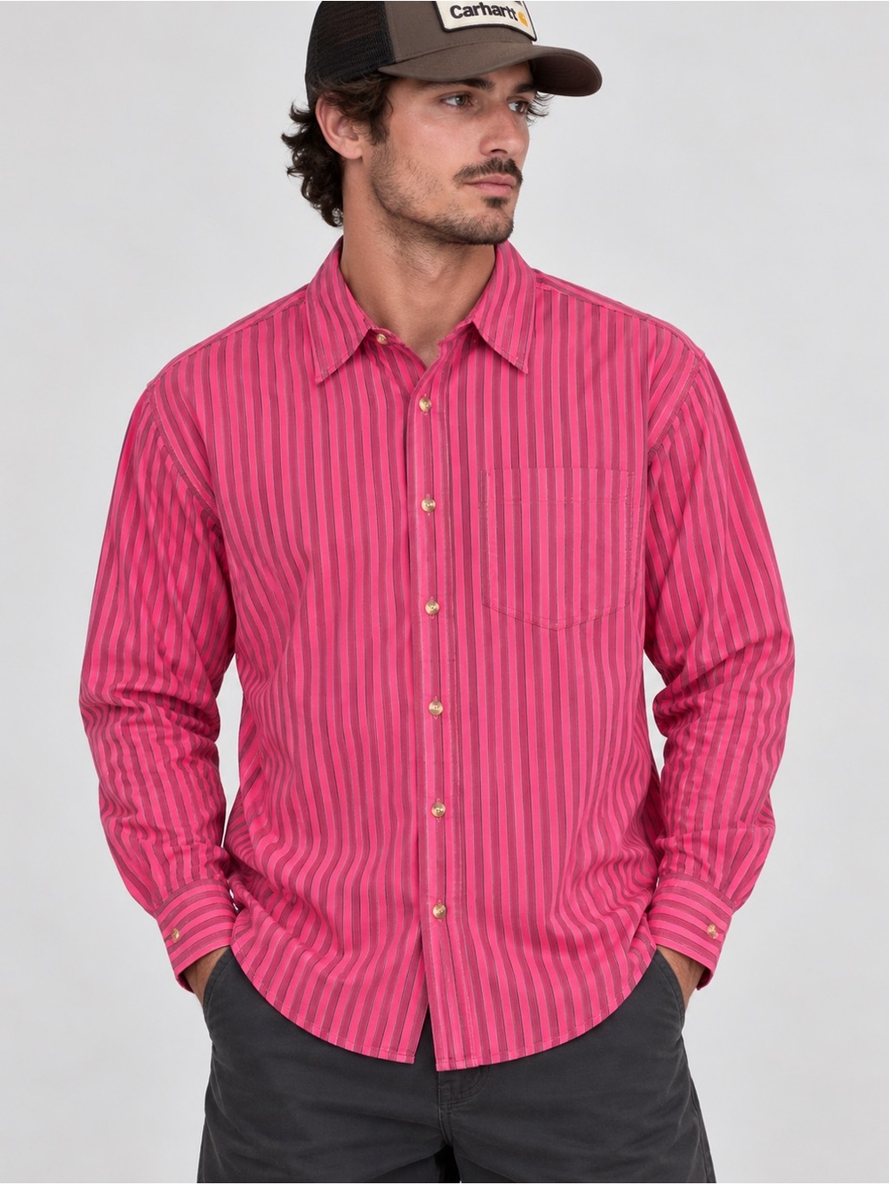 Emerson Lang Men’s L Striped Long Sleeve Button-Up Shirt Point Collar Pocket NWT